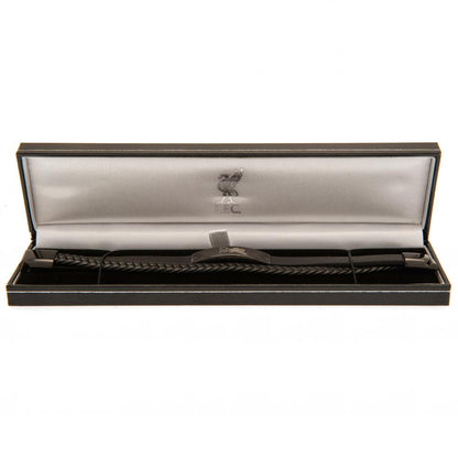 Liverpool FC Liverbird Black IP Leather Bracelet