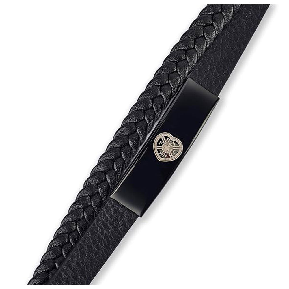 Hearts FC Black IP Leather Bracelet