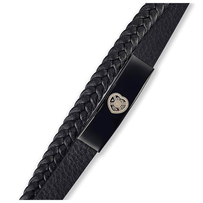 Hearts FC Black IP Leather Bracelet