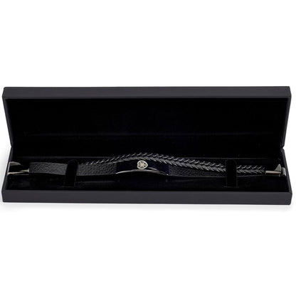 Hearts FC Black IP Leather Bracelet