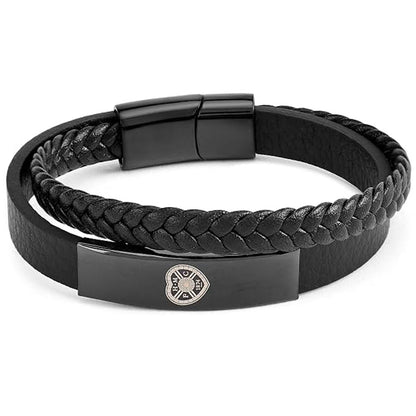 Hearts FC Black IP Leather Bracelet
